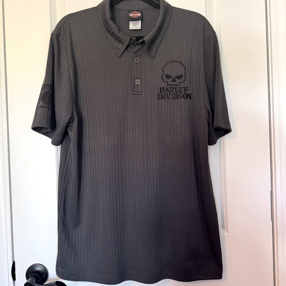 Harley-Davidson Black Large Ribbed Polo Shirt with Embroidered Logo